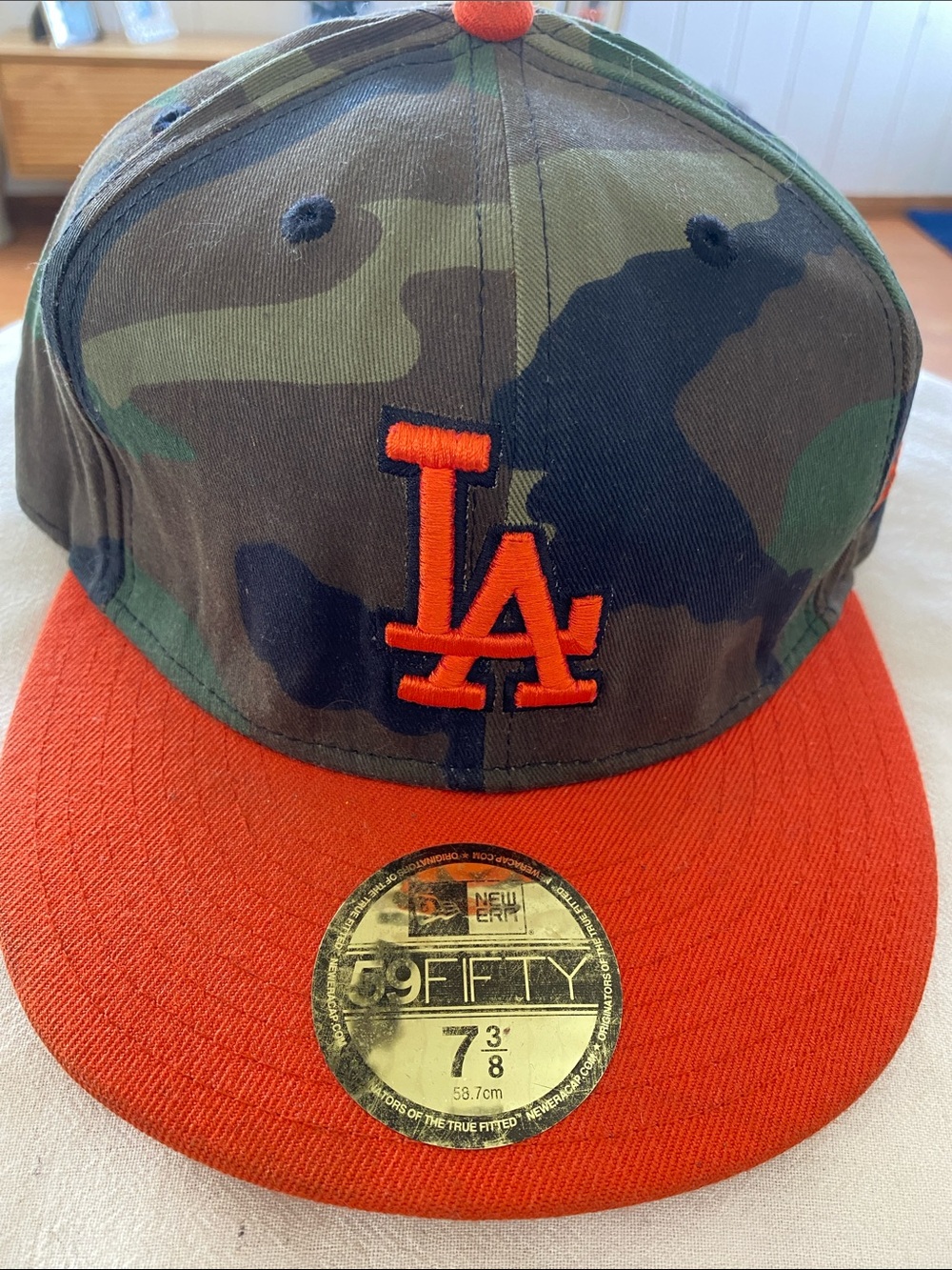 New Era MLB Camouflage Orange LA fitted Baseball Cap 7 3/8